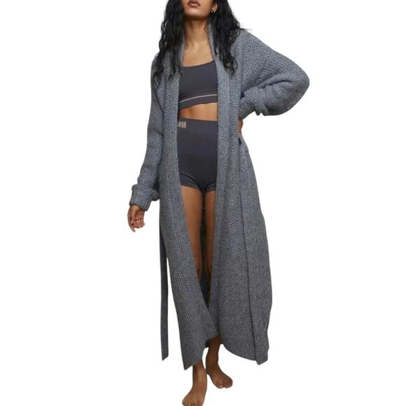 Lunya Chunky Wool Knit Cardigan Long Sweater Belted Robe Cozy XS/S - Picture 3 of 11